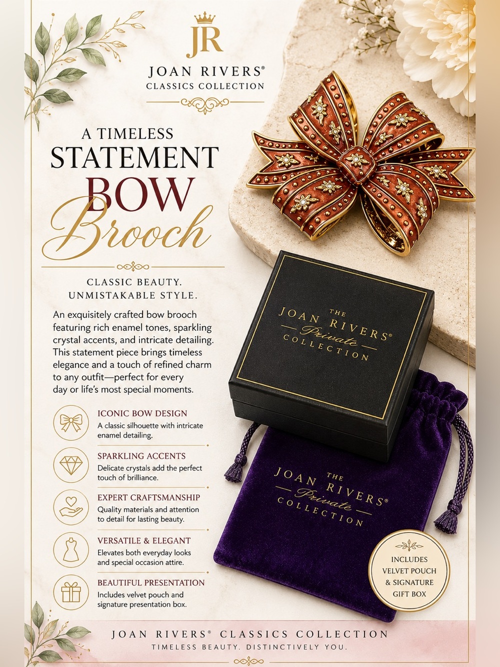 Joan Rivers Classics Collection Bow Brooch ✨ Red/Gold